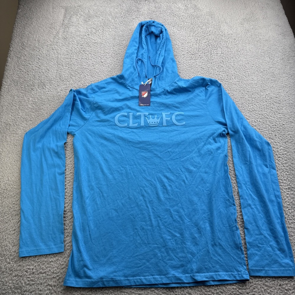 MLS Charlotte FC CLT Hoodie Shirt Mens Medium Sweatshirt Pullover Soccer Blue
